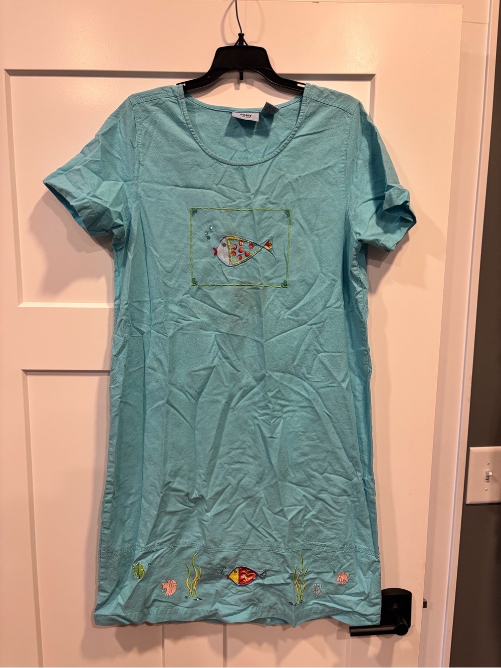 Vintage Jane Ashley 100% Cotton Embroidered Sequin Sea Life Dress Size Large